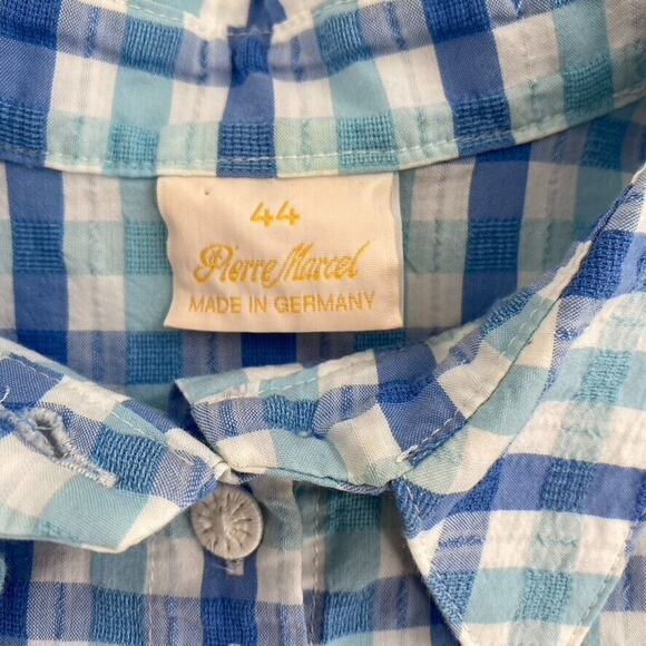 VTG Pierre Marcel Short Sleeve Shirt Button Front Check Blue White Sz 44/Med - Picture 3 of 11